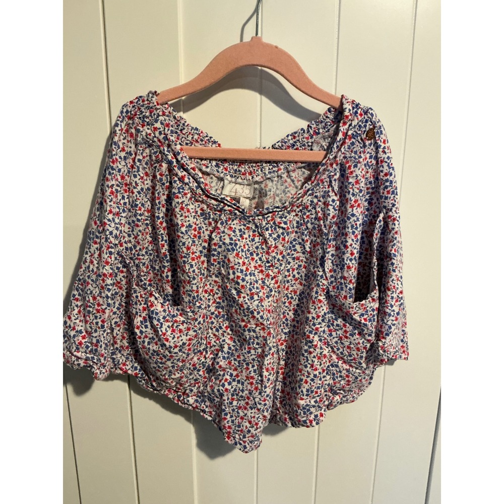 435 by Matilda Jane Girl Floral Ditsy Print Blouse Red Blue White Sz 14 Boho Top